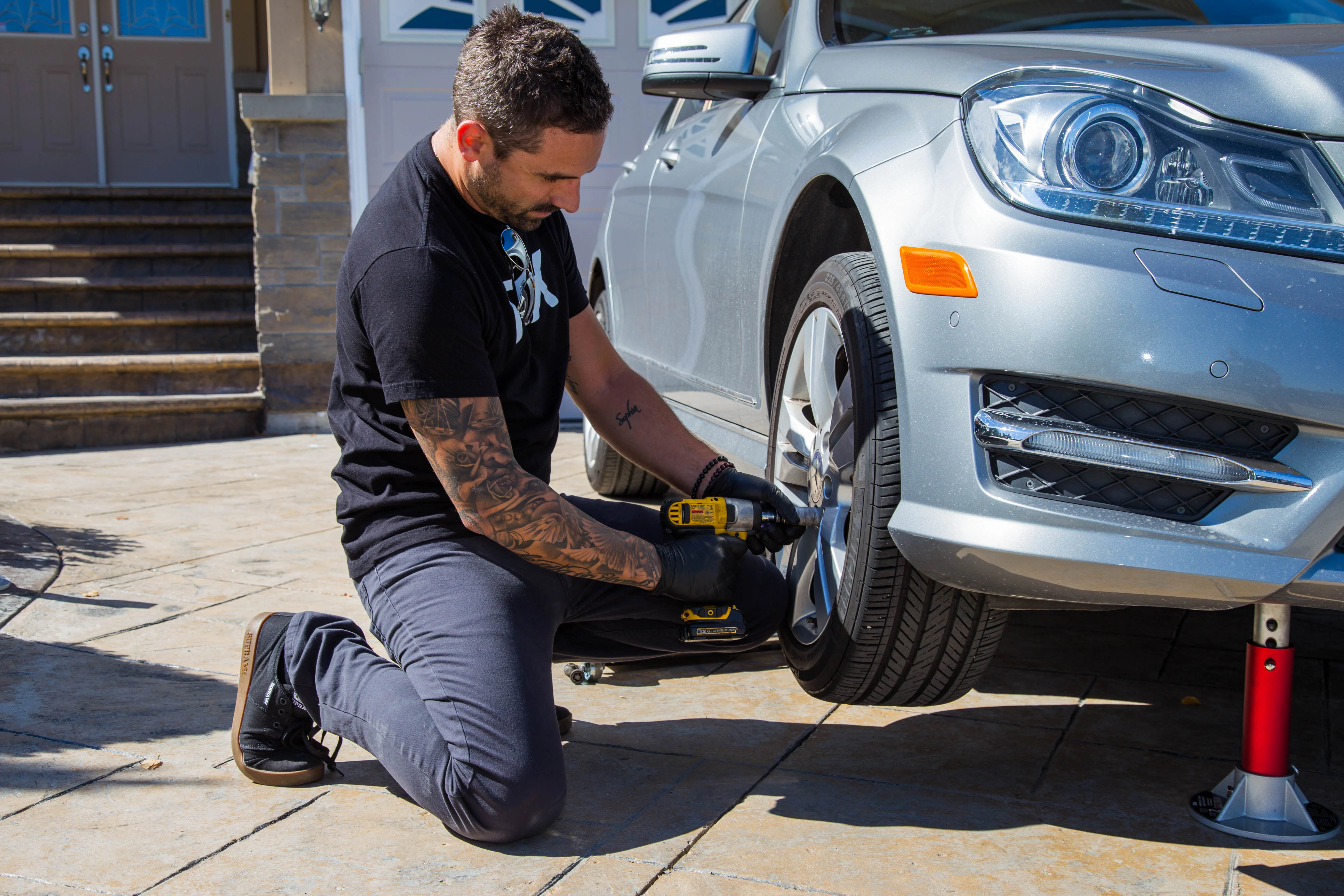 Flat or Damaged Tire Change in progress